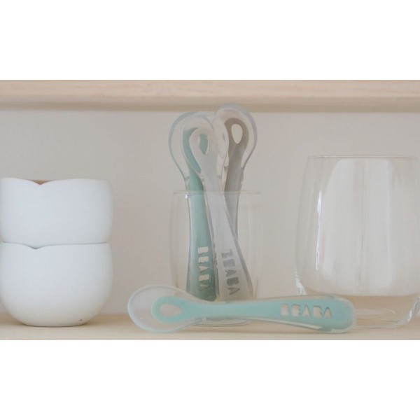 Béaba Lepel Set Siliconen Velvet Grey/Sage Green 8+ Maanden (4 Stuks)